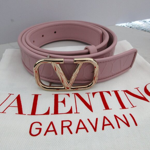 NEW Valentino Garavani V Logo Leather belt Water Lilac 90 36 - Picture 2 of 11
